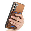 For Samsung Galaxy S23 5G Retro Cross Leather Ring Vertical Insert Card Bag MagSafe Phone Case(Brown)