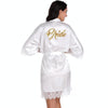 Women Bride Gold Lettering Lace Edge Nightgown, Size:M(White)