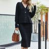 Women V-neck Sweater Half-body Skirt Two-piece Knitting Suit, Size: M(Black)