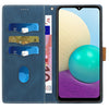 For Samsung Galaxy A02 / M02 Grid Stitching Leather Phone Case with Lanyard(Blue)