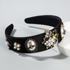 Bee Inlaid Rhinestone Headband Pearl Headband Widen Brim Headband(Black)