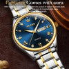 1pair OLEVS 5563 Couple Luminous Waterproof Quartz Watch(Blue + Gold)