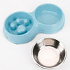 Slow Feed Cat Bowl, Blue, Non-Slip, Stainless Steel, Anti-Choke