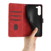 For Samsung Galaxy S23+ 5G Grid Stitching Leather Phone Case with Lanyard(Red)