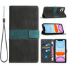 For iPhone 11 Pro Max Grid Stitching Leather Phone Case with Lanyard(Black)