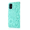 For Samsung Galaxy A51 Skin Feel Embossed Sunflower Horizontal Flip Leather Case with Holder & Card Slots & Wallet & Lanyard(Green)