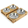 Elevated Bamboo Cat & Dog Bowls, Stainless Steel, L