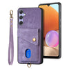 For Samsung Galaxy S25+ 5G Retro Card Wallet Fold Leather Phone Case with Strap(Purple)