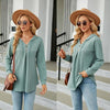 Autumn Winter V-Neck Loose Long Sleeve Hooded Sweatshirt Women Outerwear, Size: XL(Dark Green)