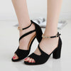 Summer Roman Style Metal One Buckle Chunky Sandals Women Casual High Heels, Size: 38(Black)