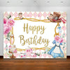 180 x 120cm Pink Flowers Cake Cartoon Birthday Background Cloth Birthday Decoration Banner Hanging Flags