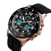 SKMEI 1538 Multi-Function Time Large Dial Steel Belt Men  Casual Sports Electronic Watch(Rose Gold-Silicone Belt)