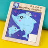 2 PCS Cartoon Animal Double-Sided Klotski Puzzle Children Wooden Toy Early Education Jigsaw Puzzle(Dolphin)