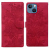 For iPhone 15 Lace Floral Embossed Magnetic Buckle Leather Phone Case(Red)