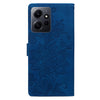 For Redmi Note 12 4G Global Lace Floral Embossed Magnetic Buckle PU Phone Case With Wrist Strap(Blue)