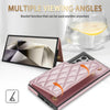 For Samsung Galaxy S23 Ultra 5G Rhombic Dual Buckle Card Slots Phone Case with Lanyard(Rose Gold)