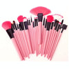 24 PCS Goat Hair Pink Handle Makeup Brush Set with Pink Pouch