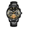 FNGEEN 4001 Men Watch Multi-Function Quartz Watch, Colour: Black Leather Black Steel Black Surface