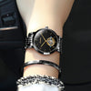 JIN SHI DUN 8812 Women Simple Hollowed Waterproof Automatic Mechanical Watch(Black Steel Strip)