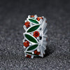 S925 Pure Silver Christmas Leaves Inlaid With Red Gemstone Accessories
