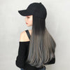 Hat Wig Integrated Gradient Highlighting Long Curly Hair Cap Long Hair Micro-Volume Wig(Gradient Aoki Grey Pick Haze Blue 60CM)