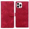 For iPhone 14 Pro Lace Floral Embossed Magnetic Buckle Leather Phone Case(Red)