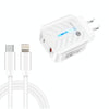 PD03 20W PD3.0 + QC3.0 USB Charger with Type-C to 8 Pin Data Cable, US Plug(White)