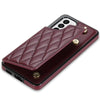 For Samsung Galaxy S20 FE 5G Rhombic Dual Buckle Card Slots Phone Case with Lanyard(Wine Red)
