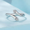 SCR946-E Sterling Silver S925 White Gold Plated Zircon Double Heart Opening Adjustable Ring