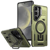 For Samsung Galaxy S24+ 5G Shield Hollow Frame Holder MagSafe Phone Case(Olive Green)