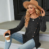 Autumn And Winter Round Neck Button Split Loose Long-Sleeved T-Shirt Top, Size: S(Black)