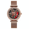 SANDA 1074 3D Hollow Out Wheel Non-rotatable Dial Quartz Watch for Women, Style:Mesh Belt(Rose Gold)