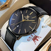 OLEVS 5869 Men Business Waterproof Genuine Leather Strap Quartz Watch(Black)