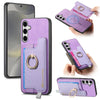For Samsung Galaxy S25+ 5G Retro Cross Leather Ring Horizontal Insert Card Bag MagSafe Phone Case(Purple)