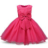 Rose Red Girls Sleeveless Rose Flower Pattern Bow-knot Lace Dress Show Dress, Kid Size: 140cm