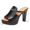 Women Summer Muffin Thick Bottom High Heeled Sandals Chunky Heeled Rhinestone Slippers, Size: 37(Black)