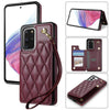 For Samsung Galaxy S20 FE 5G Rhombic Dual Buckle Card Slots Phone Case with Lanyard(Wine Red)