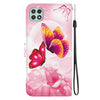 For Samsung Galaxy A22 5G Crystal Texture Colored Drawing Leather Phone Case(Pink Butterflies)