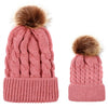 2 in 1 Autumn and Winter Parent-child Hat Set Warm Twist Texture Knit Hat with Wool Ball, Size:Parent-child(Pink)