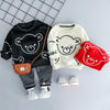Autumn and Winter Fleece Cartoon Bear Pattern Children Long Sleeve Pullover Top + Pants Set, Height:70cm(White)