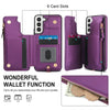 For Samsung Galaxy S22 5G Double Flap Zipper RFID Leather Phone Case with Short Lanyard(Dark Purple)