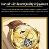 OLEVS 6663 Men Multifunctional Waterproof Hollow Leather Strap Mechanical Watch(Gold + Brown)