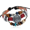 BX016 Retro Personality Leather Beaded Bracelet(Red Leather++Ancient Silver Accessories)