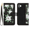 For Samsung Galaxy A04 Floral Pattern Leather Phone Case with Lanyard(Black)