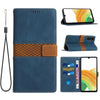 For Samsung Galaxy A34 5G Grid Stitching Leather Phone Case with Lanyard(Blue)