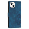 For iPhone 14 Tulips Embossed Leather Phone Case with Lanyard(Blue)
