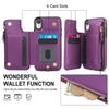 For iPhone XR Double Flap Zipper RFID Leather Phone Case with Short Lanyard(Dark Purple)