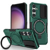 For Samsung Galaxy S25 5G Sliding Camshield MagSafe Holder TPU Hybrid PC Phone Case(Deep Green)