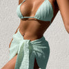 Summer Sexy Halter Bikini Three-piece Suit Solid Lace-up Swimsuit with Breasts Pad, Size: XL(Light Blue)