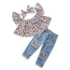 Girls Leopard Print Tube top + Denim Trousers + Hair Band Set, Kid Size:120cm(Leopard)